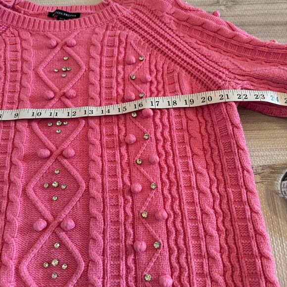Boston Proper Embellished Cable Pullover Sweater Pink Carnation Size XL - Picture 7 of 8